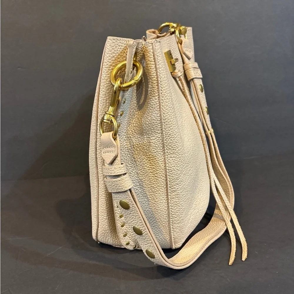 Rebecca Minkoff Darren Leather Shoulder Bag Pebbled Leather Cream Gold Hardware - Picture 3 of 13